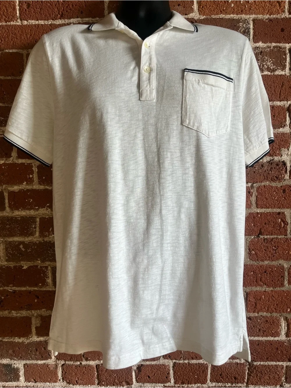 J. Crew White Polo with Navy Contrast Trim
